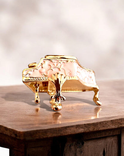 Elegante caja de joyería "Mini Piano - rosas de la clásica" - con opción de grabado para regalo