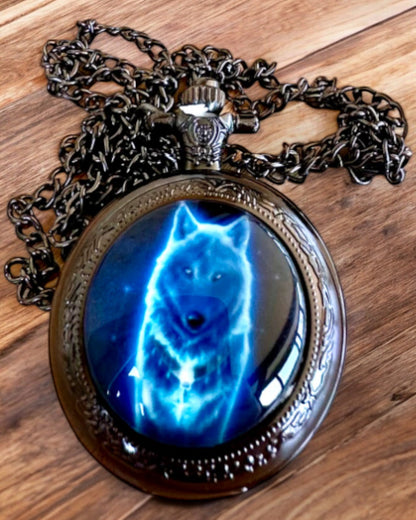 Reloj de bolsillo Lunar Wolf – Reloj del Lobo Lunar, posibilidad de personalización con grabado para regalo