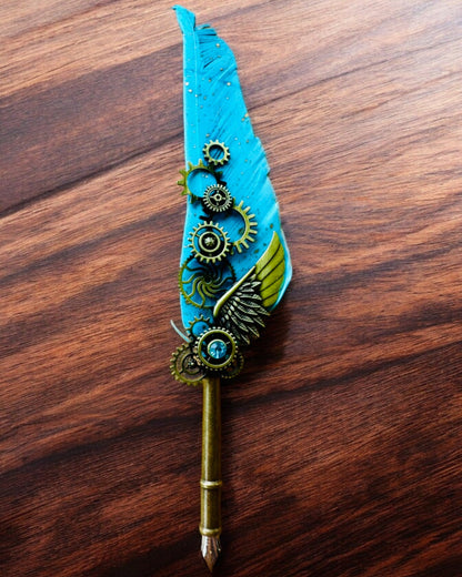 Pluma Caligráfica "Elegancia Steampunk" con Pluma de Pavo - Hecho a Mano 5 variantes para elegir, personalización con grabado para regalo