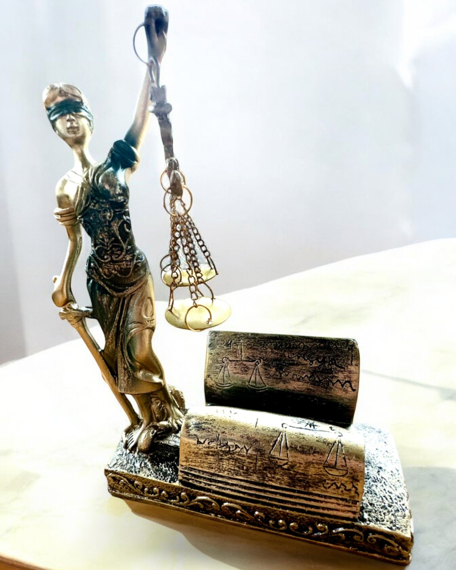 Estatuilla "Justicia 2" - Diosa de la Justicia – Decoración Artística para Estante, Artesanía de Resina, personalización con grabado