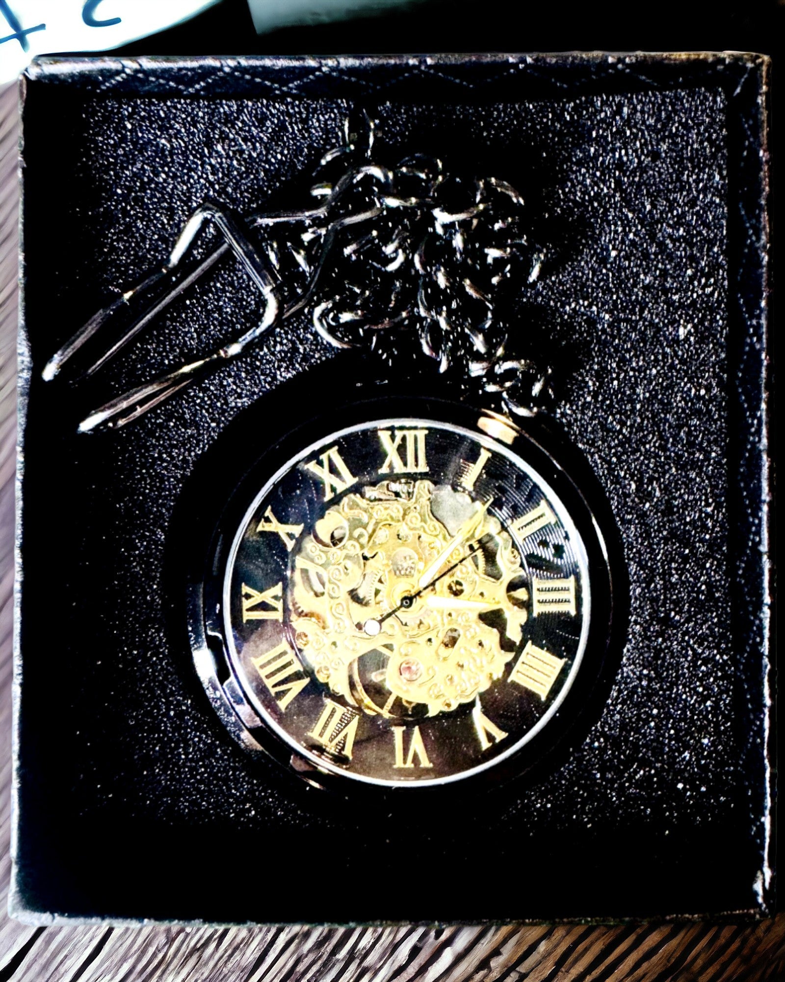 Reloj de bolsillo mecánico estilo retro, resistente al agua, semi-automático - color negro - ideal para regalo, grabado