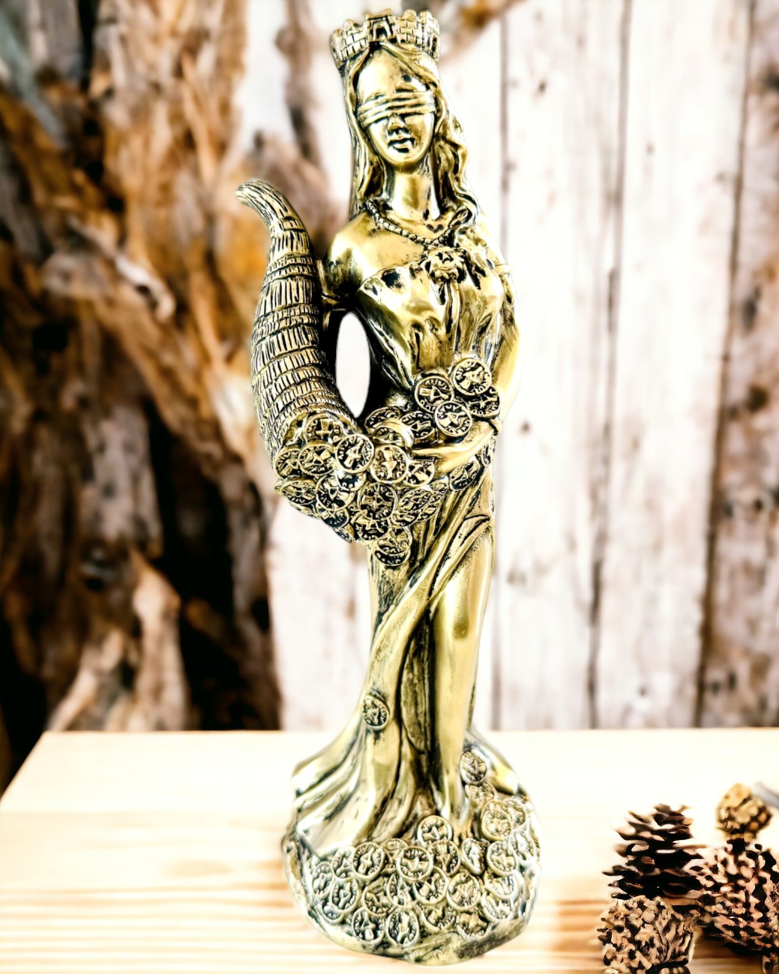 "Estatua de la Diosa de la Abundancia" - Estatua Decorativa de Resina de la Fortuna para el Hogar y la Oficina - posibilidad de personalización con grabado