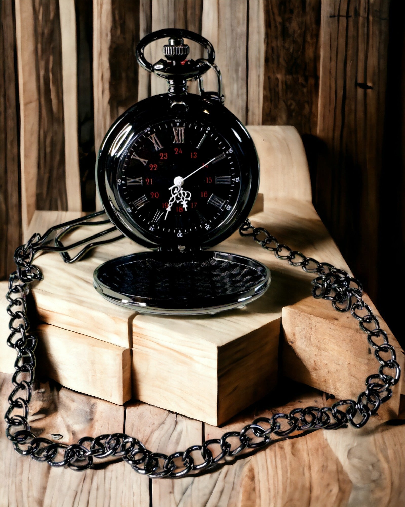 Reloj de bolsillo negro "Elegancia del Tiempo" con opción de personalización