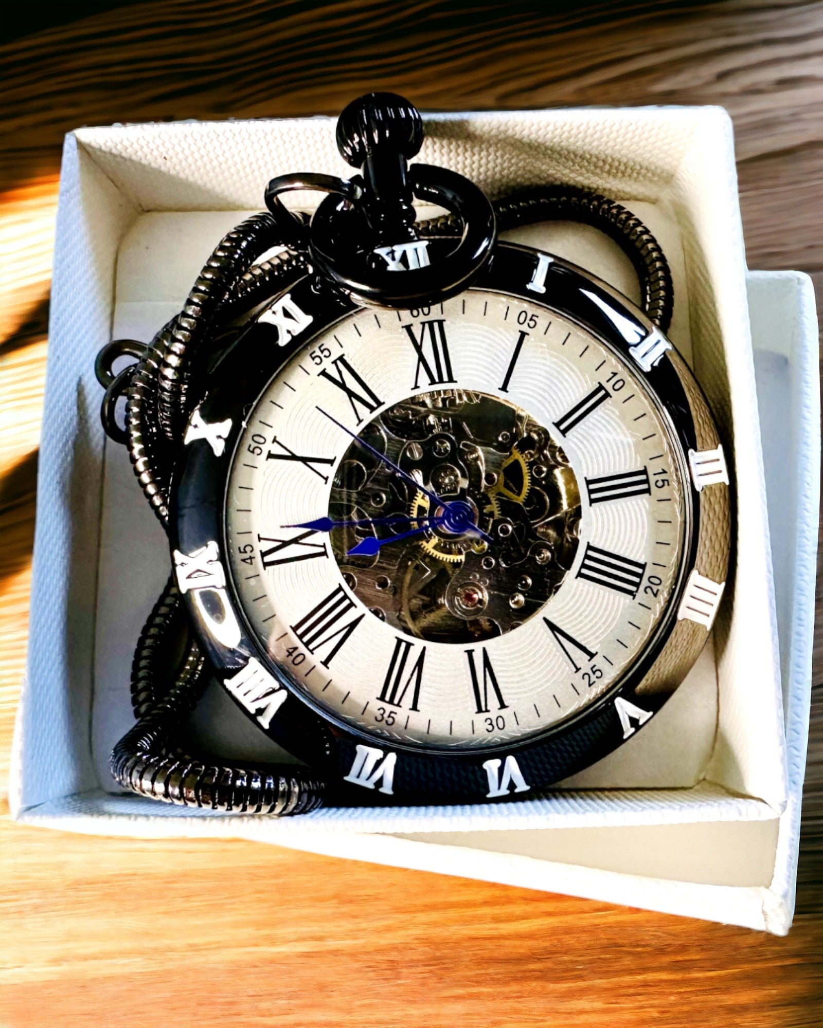 Reloj de bolsillo mecánico con mecanismo visible – Opción de personalización