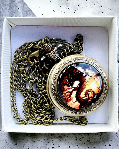 Reloj de bolsillo "Dragon's Twilight" personalización con grabado