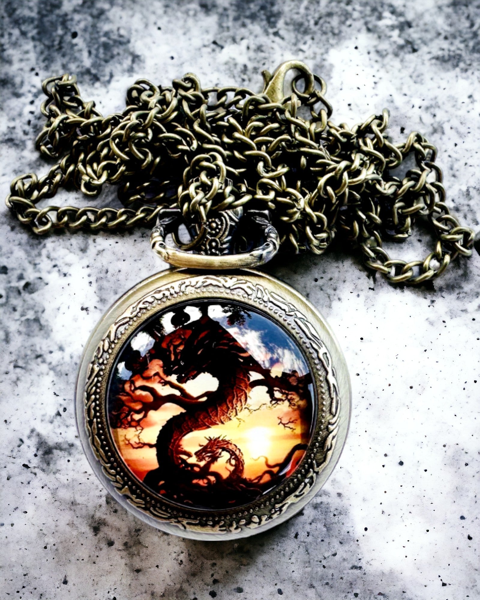 Reloj de bolsillo "Dragon's Twilight" personalización con grabado