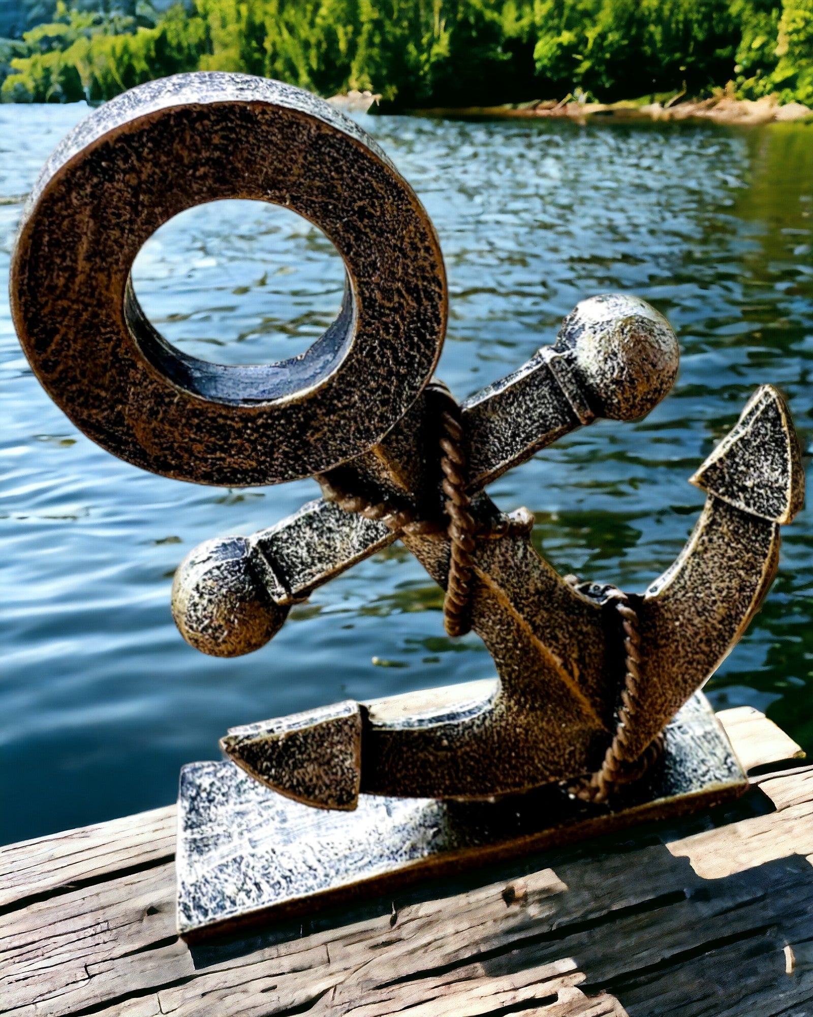 Escultura Rústica de Ancla de Resina - "Leyenda Marina", ancla personalizable con grabado