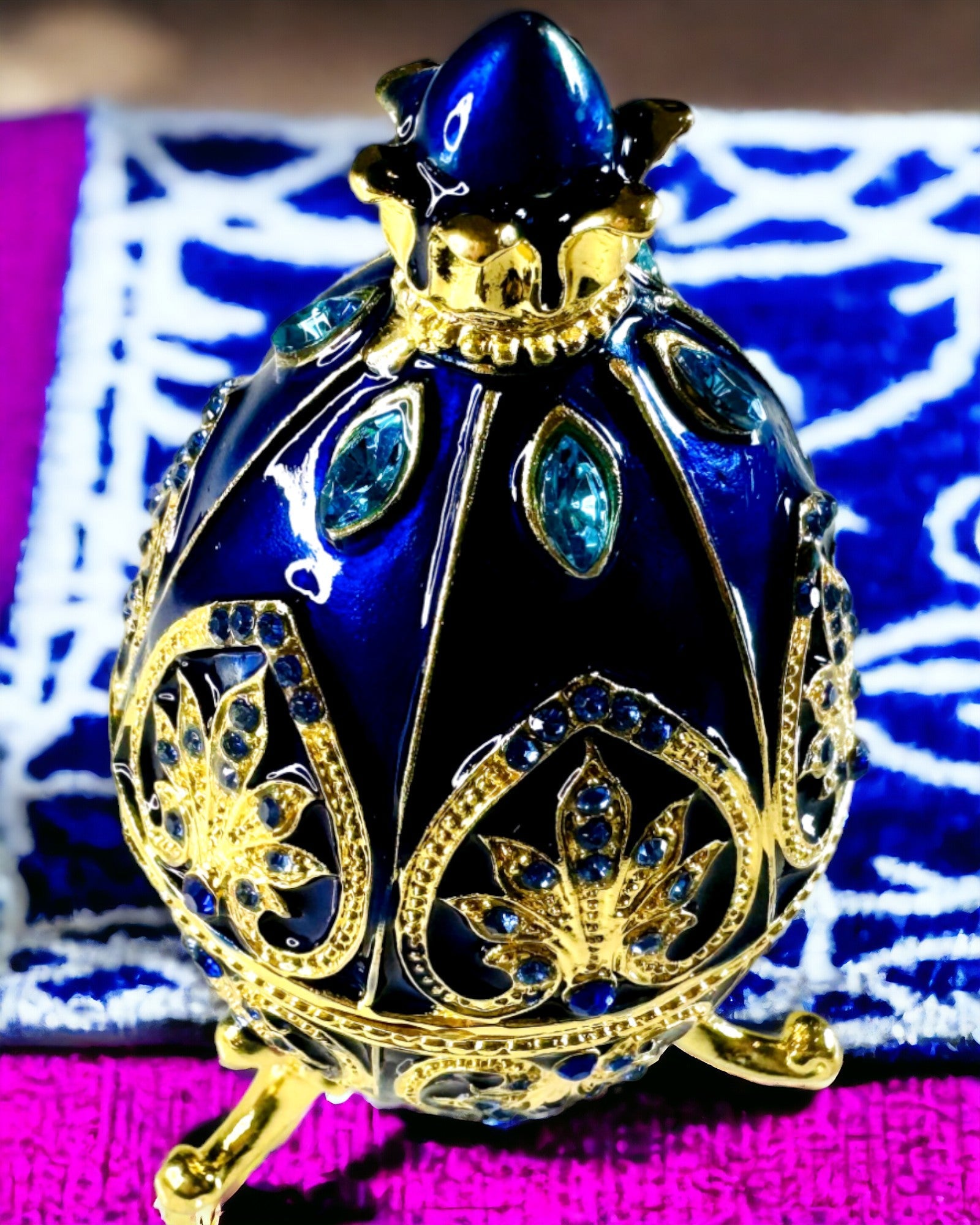 Huevo Fabergé Exclusivo - color azul oscuro – Caja Decorativa para Joyería de Emaile