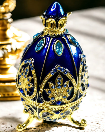 Huevo Fabergé Exclusivo - color azul oscuro – Caja Decorativa para Joyería de Emaile