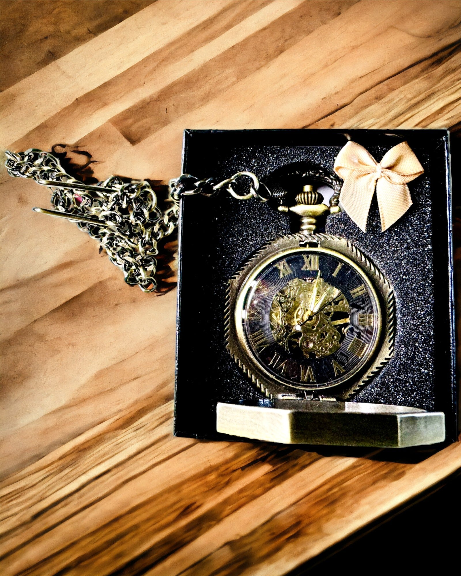 Reloj de bolsillo mecánico clásico octogonal color marrón estilo steampunk - Atemporal