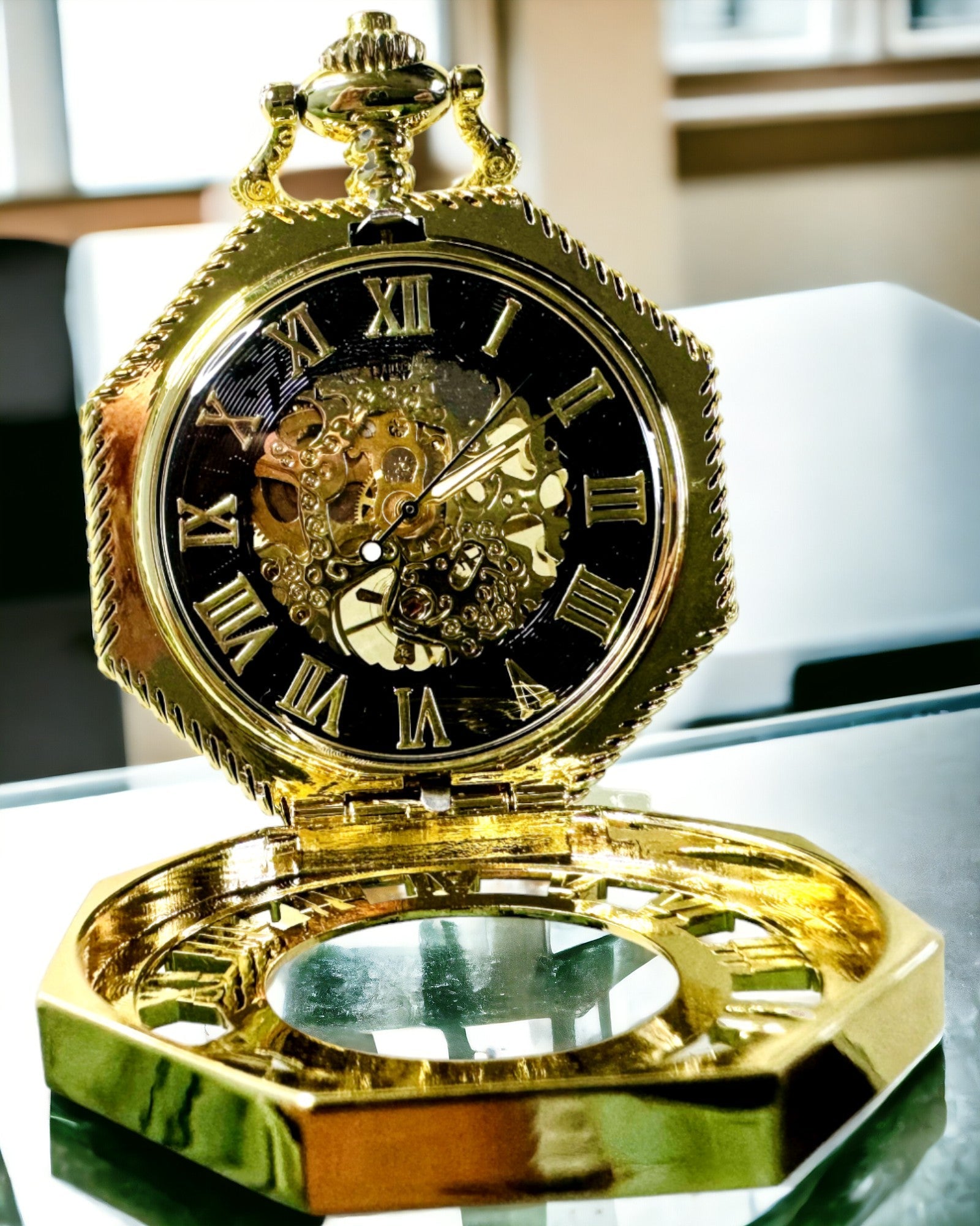 Reloj de Bolsillo Exclusivo en Estilo Steampunk con Mecanismo Visible en la Esfera - Elegancia Clásica