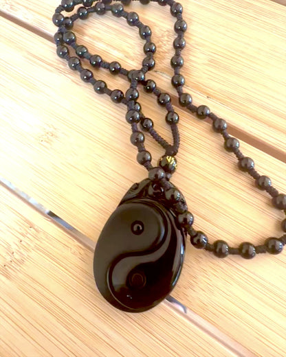 Amuleto de Obsidiana Yin Yang con Grabado - Armonía y Protección, personalización con grabado para regalo